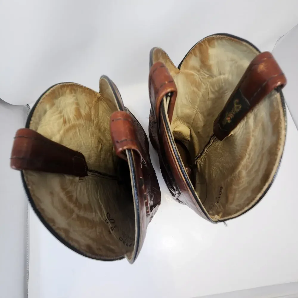 Acme Vintage Brown Leather Western Cowboy Boots Men Size 9 D Raised Stitching